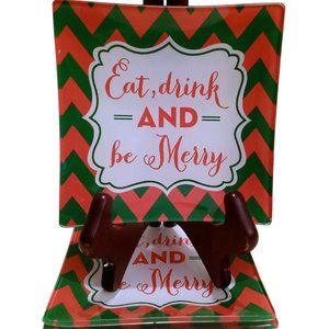 Christmas Dessert Plate, Set of 4 Glass SnackTrays,  Country Appetizer Plate